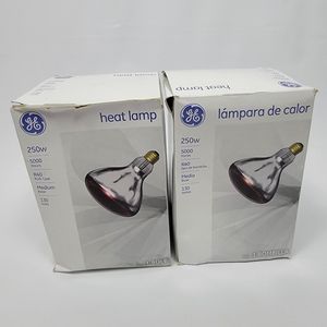 2pcs GE RED Heat Lamp 250 Watts 5000 Hours R40 Bulb Medium Base 130 Volts